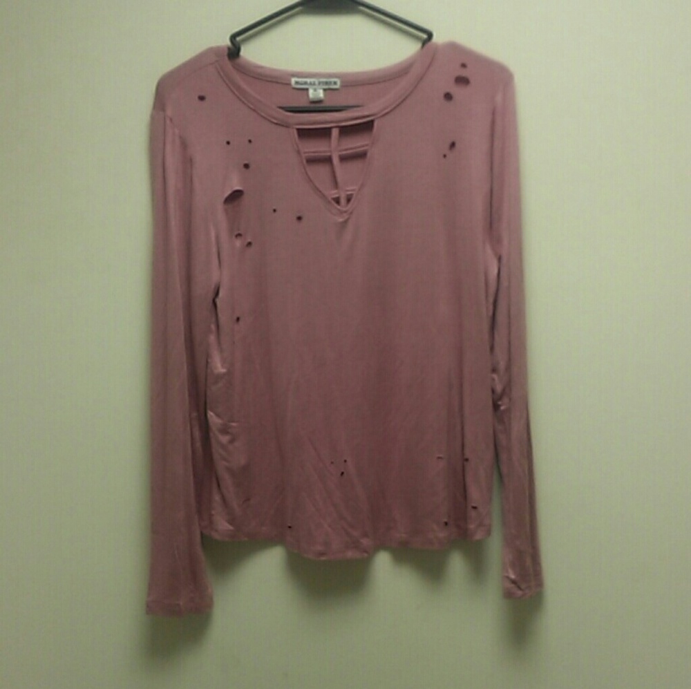 Pink Hole Design V-neck Tee